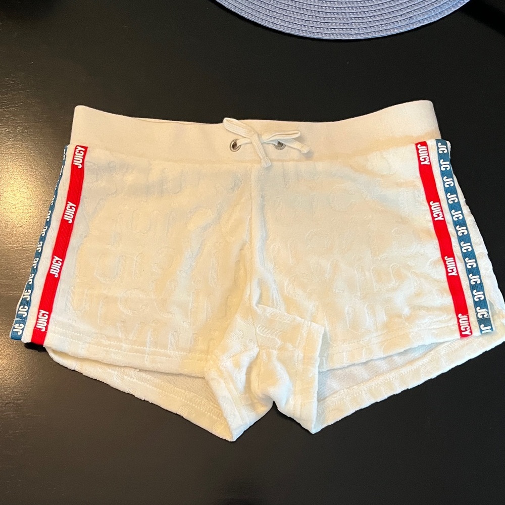 Juicy Couture White Shorts with Red and Blue Stripes